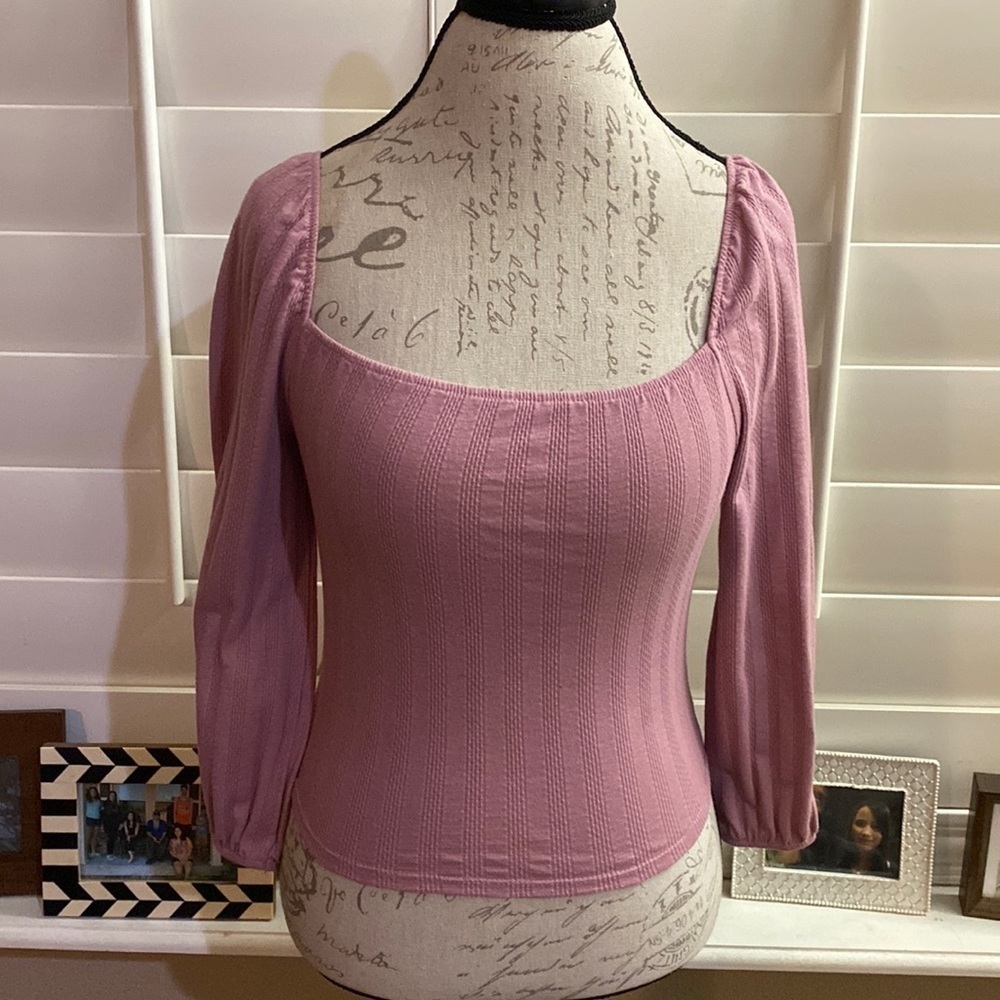 Wild Fable rose pink balloon long sleeve square neck fitted crop top